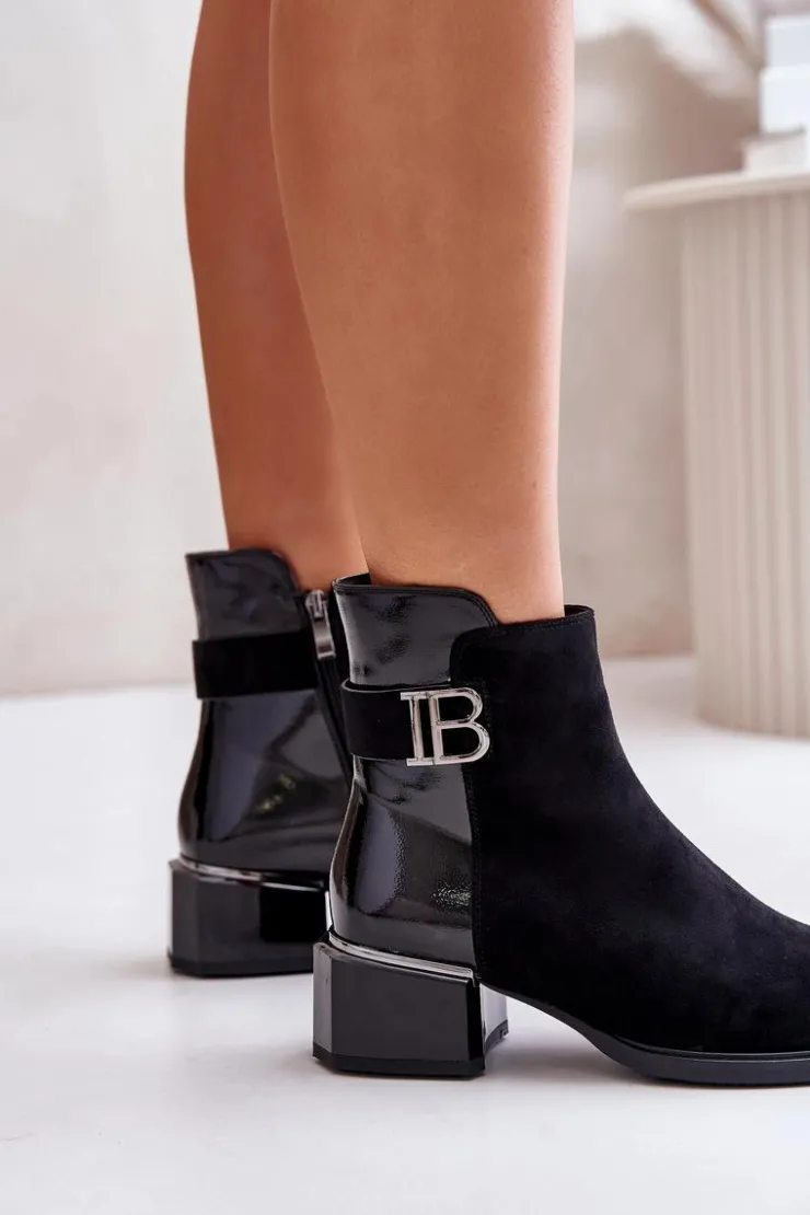 Outlet Damskie buty S.Barski Eleganckie Botki Na Obcasie Ocieplane MR880-040 Czarne