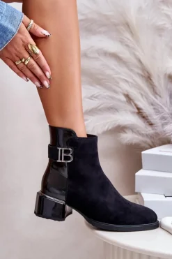 Outlet Damskie buty S.Barski Eleganckie Botki Na Obcasie Ocieplane MR880-040 Czarne