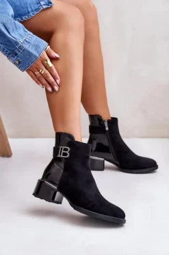 Outlet Damskie buty S.Barski Eleganckie Botki Na Obcasie Ocieplane MR880-040 Czarne