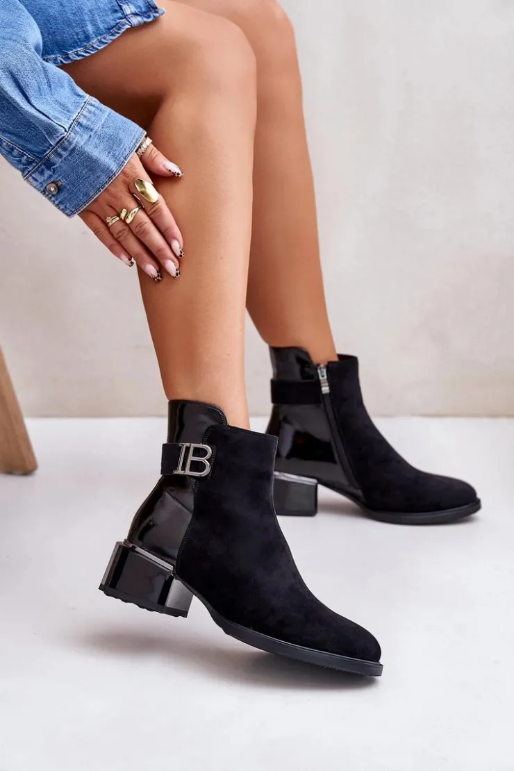 Outlet Damskie buty S.Barski Eleganckie Botki Na Obcasie Ocieplane MR880-040 Czarne