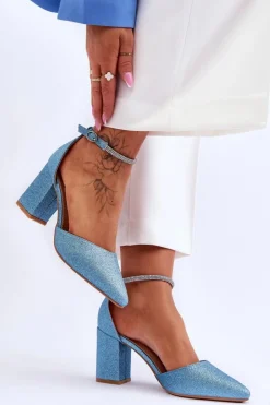 Damskie Boto Eleganckie Błyszczące Czółenka Z Dżetami Niebieskie Magic