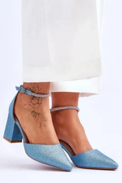 Damskie Boto Eleganckie Błyszczące Czółenka Z Dżetami Niebieskie Magic