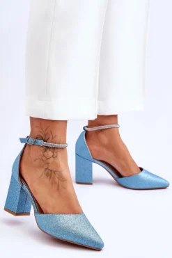 Damskie Boto Eleganckie Błyszczące Czółenka Z Dżetami Niebieskie Magic