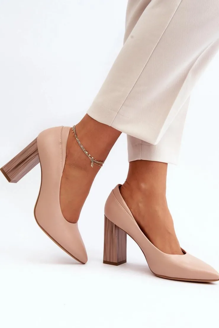 Buty Sergio Leone Czółenka Na Słupku|Czółenka Klasyczne*Eleganckie Czółenka Na Ozdobnym Słupku Sergio Leone PB217 Nude Beżowy