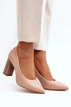 Buty Sergio Leone Czółenka Na Słupku|Czółenka Klasyczne*Eleganckie Czółenka Na Ozdobnym Słupku Sergio Leone PB217 Nude Beżowy