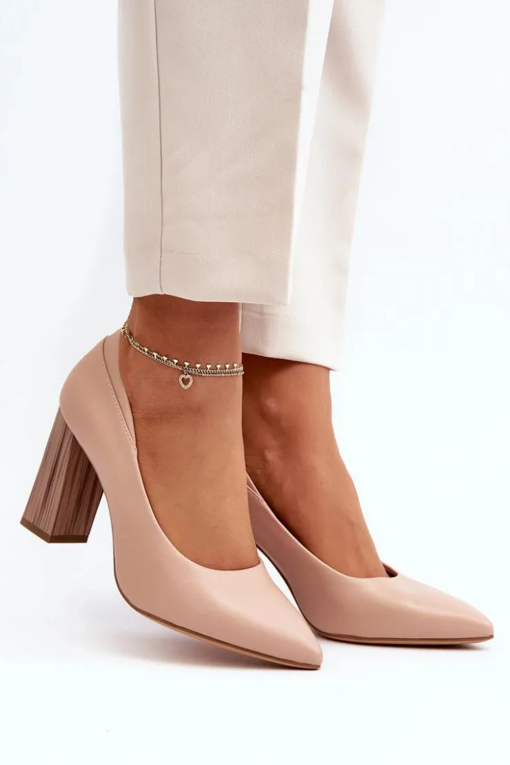 Buty Sergio Leone Czółenka Na Słupku|Czółenka Klasyczne*Eleganckie Czółenka Na Ozdobnym Słupku Sergio Leone PB217 Nude Beżowy