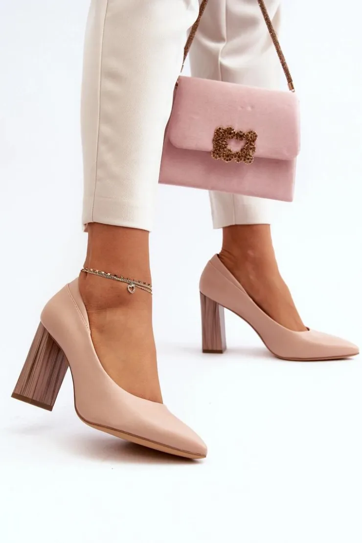 Buty Sergio Leone Czółenka Na Słupku|Czółenka Klasyczne*Eleganckie Czółenka Na Ozdobnym Słupku Sergio Leone PB217 Nude Beżowy