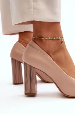 Buty Sergio Leone Czółenka Na Słupku|Czółenka Klasyczne*Eleganckie Czółenka Na Ozdobnym Słupku Sergio Leone PB217 Nude Beżowy