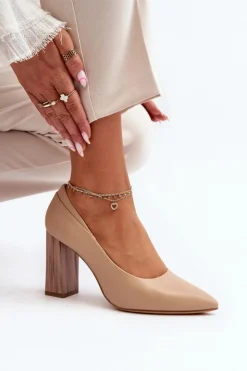 Damskie Buty Sergio Leone Eleganckie Czółenka Na Ozdobnym Słupku Sergio Leone PB217 Ciemnobeżowe