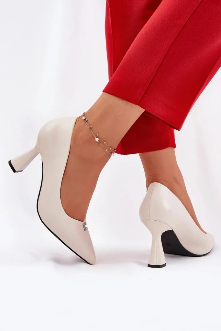 Buty damskie Vinceza Czółenka Na Słupku|Czółenka Klasyczne*Eleganckie Czółenka Na Rozszerzanej Szpilce Vinceza 62222 Beżowe Beżowy