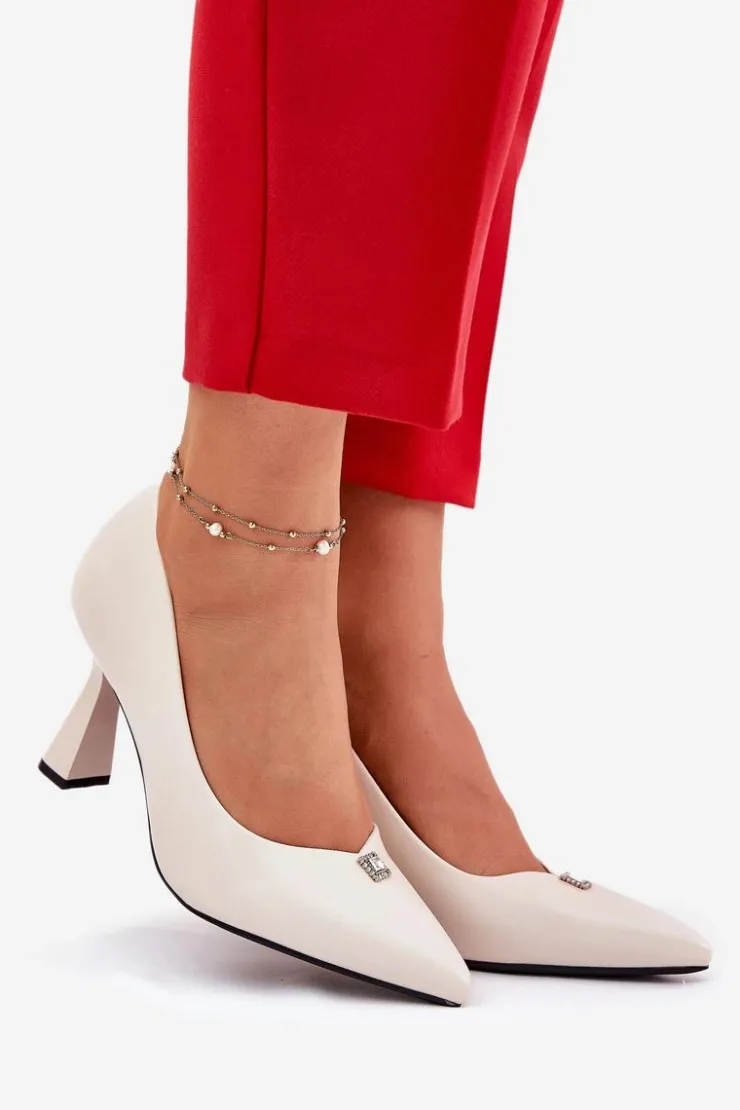 Buty damskie Vinceza Czółenka Na Słupku|Czółenka Klasyczne*Eleganckie Czółenka Na Rozszerzanej Szpilce Vinceza 62222 Beżowe Beżowy