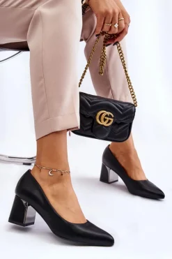 Boto Czółenka Na Słupku|Czółenka Klasyczne*Eleganckie Czółenka Na Słupku Czarne Emma