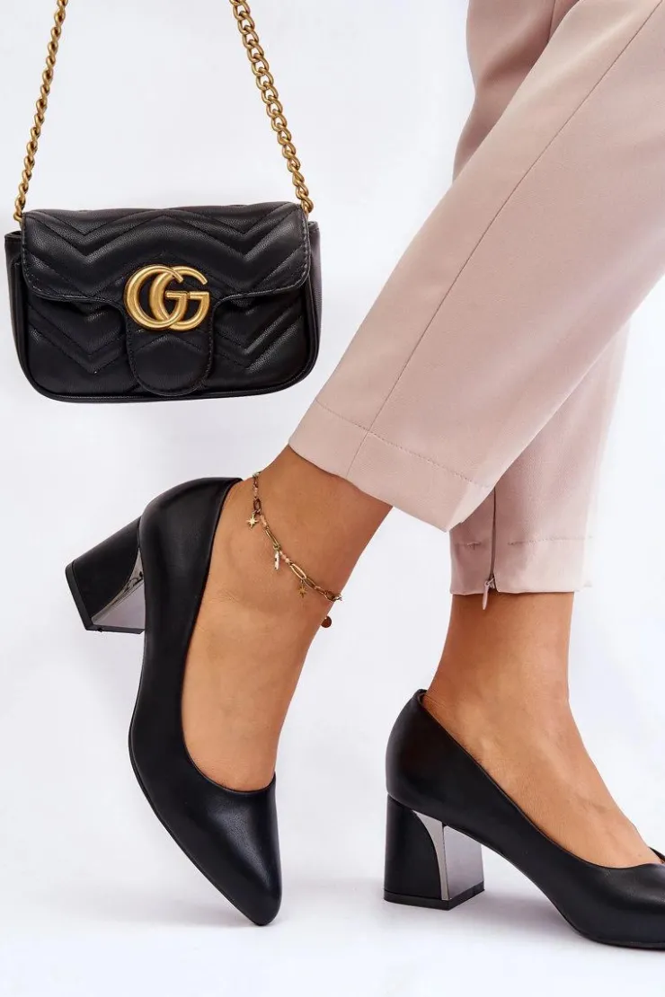 Boto Czółenka Na Słupku|Czółenka Klasyczne*Eleganckie Czółenka Na Słupku Czarne Emma