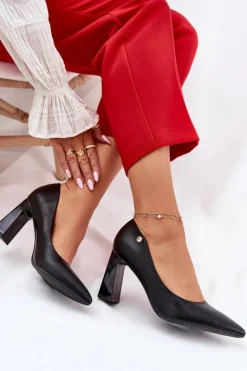 Damskie Buty damskie Vinceza Eleganckie Czółenka Na Słupkowym Obcasie Vinceza 62221 Czarne