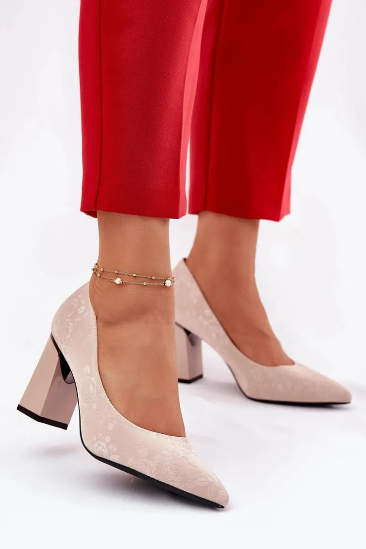 New Buty damskie Vinceza Eleganckie Czółenka Na Słupku W Różowe Vinceza 62223 Beżowe Beżowy