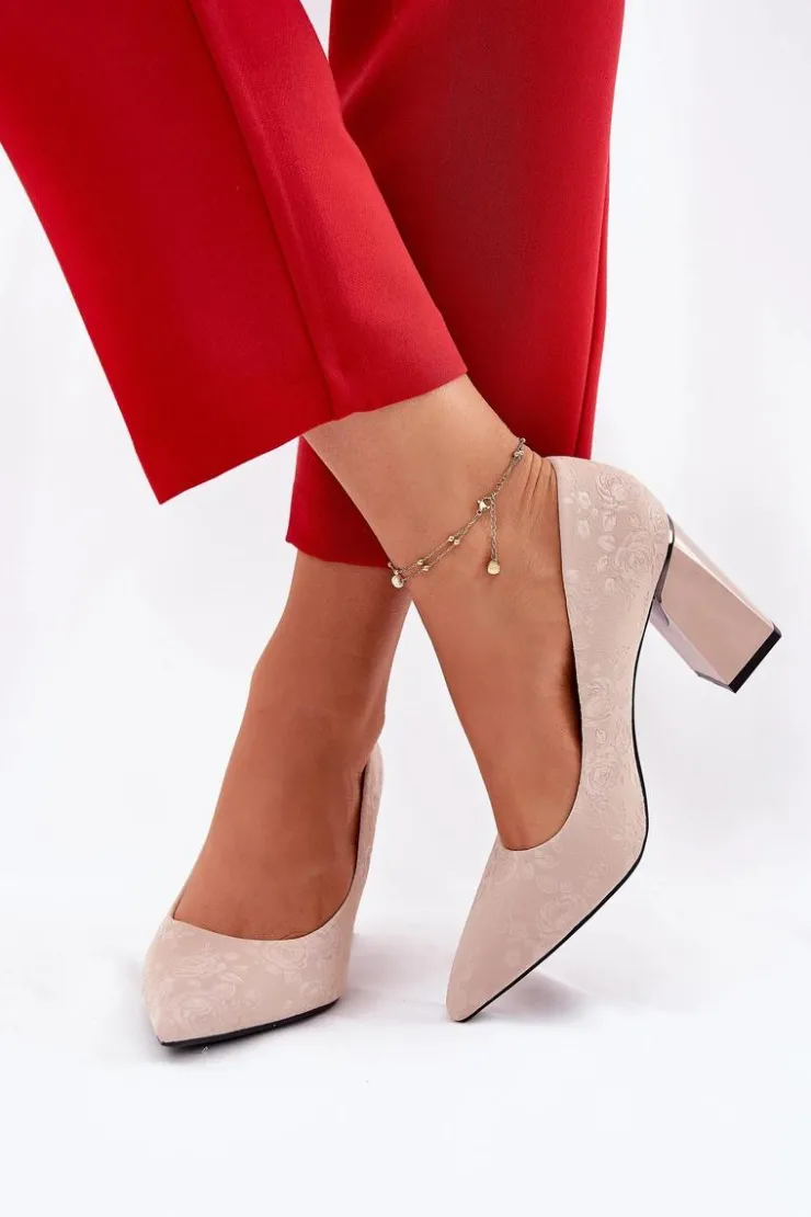 New Buty damskie Vinceza Eleganckie Czółenka Na Słupku W Różowe Vinceza 62223 Beżowe Beżowy