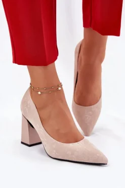 New Buty damskie Vinceza Eleganckie Czółenka Na Słupku W Różowe Vinceza 62223 Beżowe Beżowy