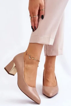 Damskie Boto Eleganckie Czółenka Na Słupku Ciemnobeżowe Emma