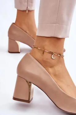 Damskie Boto Eleganckie Czółenka Na Słupku Ciemnobeżowe Emma