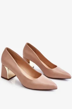 Damskie Boto Eleganckie Czółenka Na Słupku Ciemnobeżowe Emma