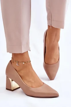 Damskie Boto Eleganckie Czółenka Na Słupku Ciemnobeżowe Emma