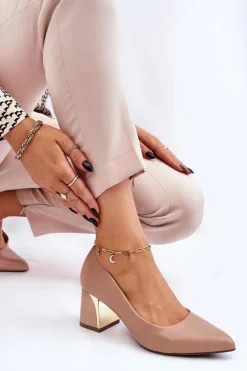 Damskie Boto Eleganckie Czółenka Na Słupku Ciemnobeżowe Emma