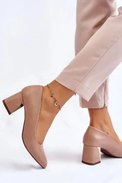 Damskie Boto Eleganckie Czółenka Na Słupku Ciemnobeżowe Emma