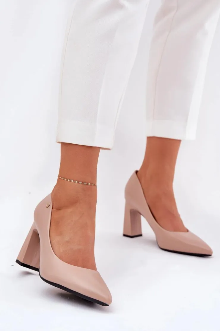 Buty damskie Vinceza Eleganckie Czółenka Na Słupkowym Obcasie Vinceza 62221 Beżowe