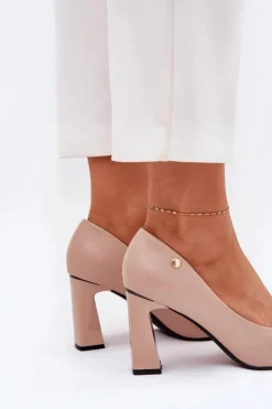 Buty damskie Vinceza Eleganckie Czółenka Na Słupkowym Obcasie Vinceza 62221 Beżowe