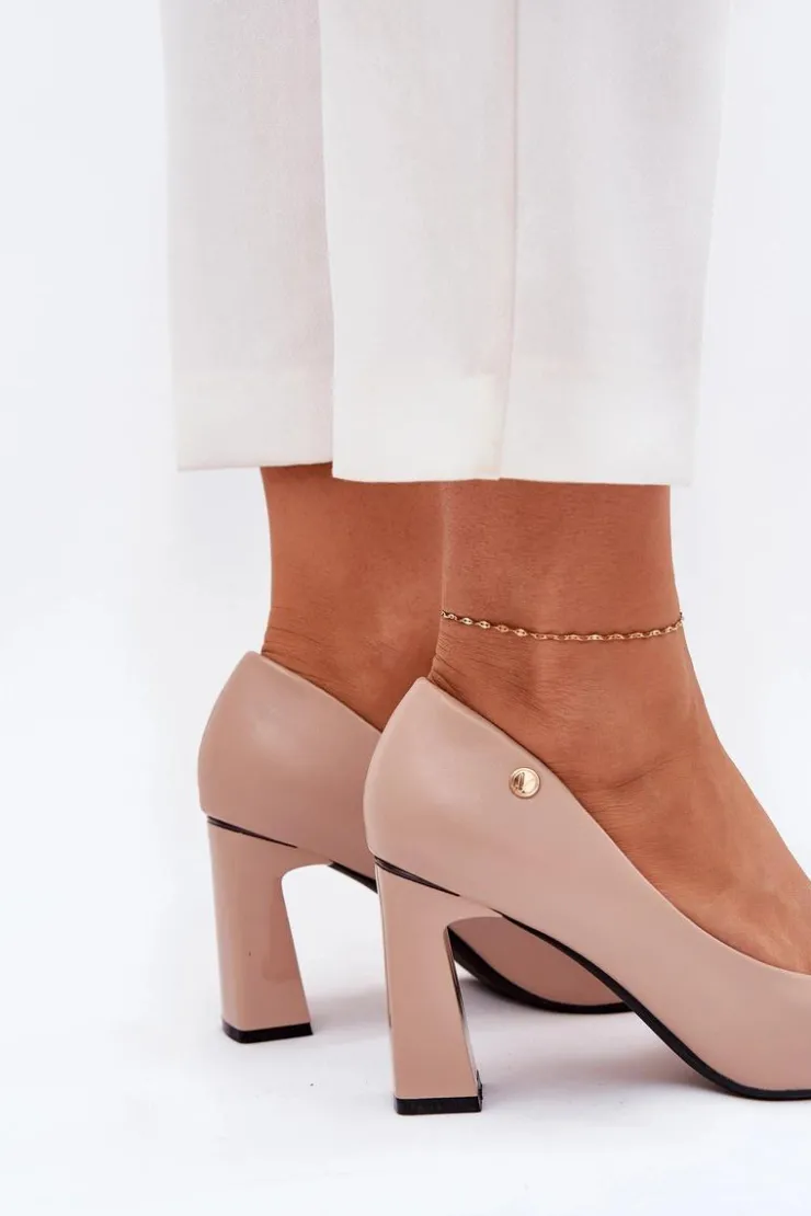 Buty damskie Vinceza Eleganckie Czółenka Na Słupkowym Obcasie Vinceza 62221 Beżowe