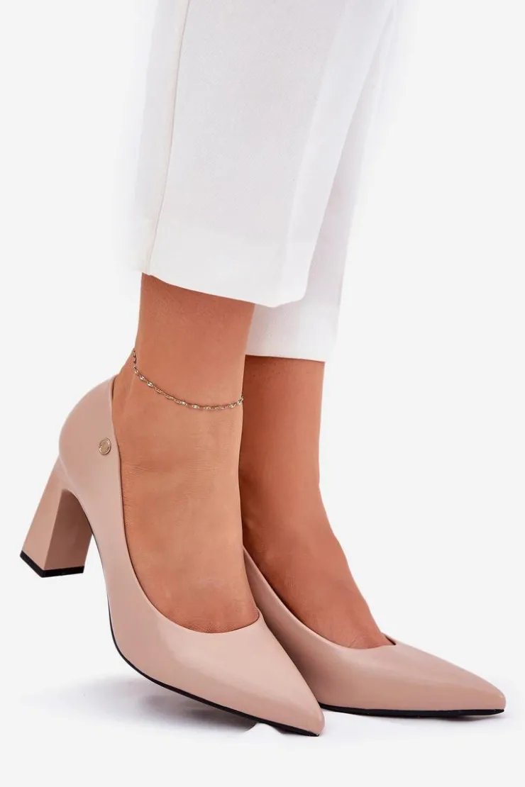 Buty damskie Vinceza Eleganckie Czółenka Na Słupkowym Obcasie Vinceza 62221 Beżowe