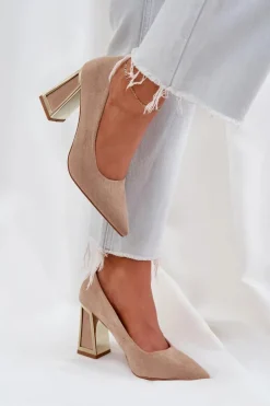 Damskie Boto Eleganckie Czółenka Na Słupku Szpiczaste Noski Ciemnobeżowe Falseki