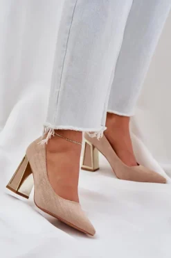 Damskie Boto Eleganckie Czółenka Na Słupku Szpiczaste Noski Ciemnobeżowe Falseki