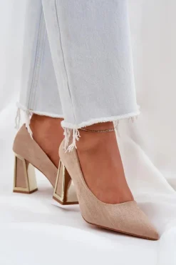 Damskie Boto Eleganckie Czółenka Na Słupku Szpiczaste Noski Ciemnobeżowe Falseki