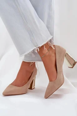 Damskie Boto Eleganckie Czółenka Na Słupku Szpiczaste Noski Ciemnobeżowe Falseki