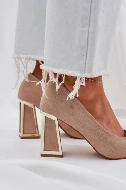 Damskie Boto Eleganckie Czółenka Na Słupku Szpiczaste Noski Ciemnobeżowe Falseki