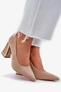 Damskie Boto Eleganckie Czółenka Na Słupku Szpiczaste Noski Ciemnobeżowe Falseki