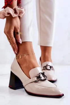 Damskie buty S.Barski Czółenka Na Słupku|Czółenka Klasyczne*Eleganckie Czółenka Na Słupku Beżowe Callim