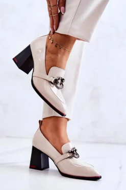 Damskie buty S.Barski Czółenka Na Słupku|Czółenka Klasyczne*Eleganckie Czółenka Na Słupku Beżowe Callim