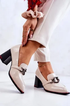 Damskie buty S.Barski Czółenka Na Słupku|Czółenka Klasyczne*Eleganckie Czółenka Na Słupku Beżowe Callim