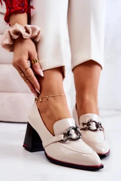 Damskie buty S.Barski Czółenka Na Słupku|Czółenka Klasyczne*Eleganckie Czółenka Na Słupku Beżowe Callim