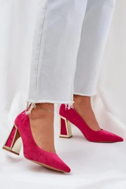 Sale Boto Eleganckie Czółenka Na Słupku Szpiczaste Noski Fuksja Falseki