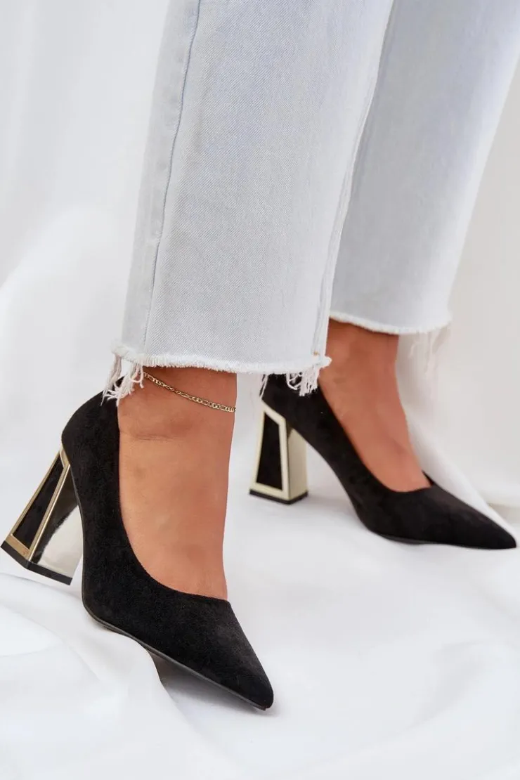 Boto Czółenka Klasyczne*Eleganckie Czółenka Na Słupku Szpiczaste Noski Czarne Falseki