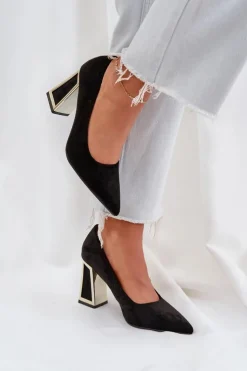 Boto Czółenka Klasyczne*Eleganckie Czółenka Na Słupku Szpiczaste Noski Czarne Falseki