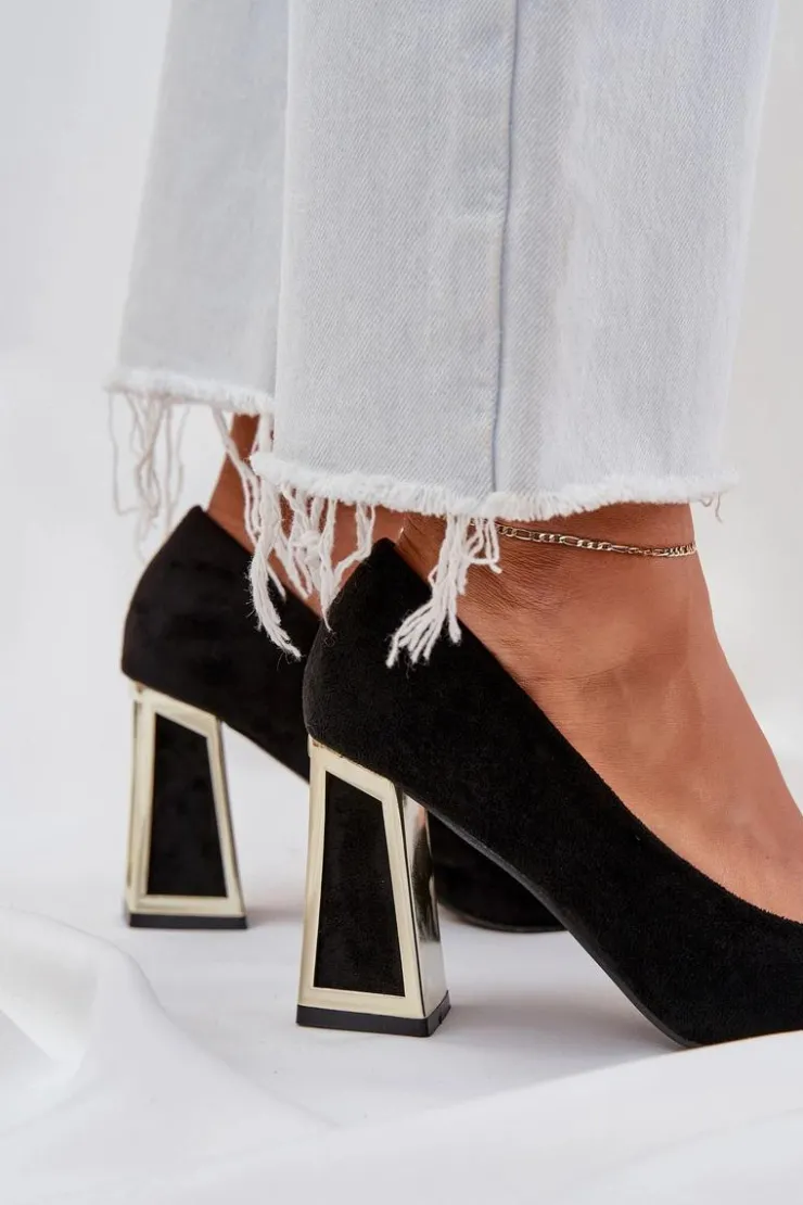 Boto Czółenka Klasyczne*Eleganckie Czółenka Na Słupku Szpiczaste Noski Czarne Falseki