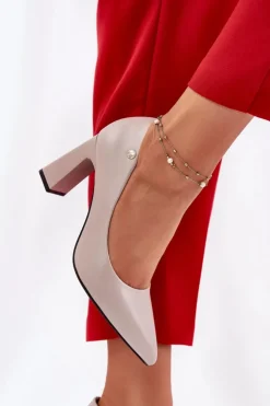 Best Buty damskie Vinceza Eleganckie Czółenka Na Słupkowym Obcasie Vinceza 62221 Szare Szary