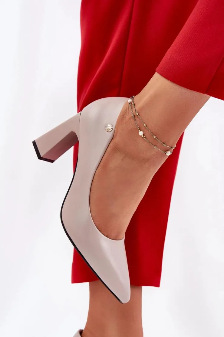 Best Buty damskie Vinceza Eleganckie Czółenka Na Słupkowym Obcasie Vinceza 62221 Szare Szary