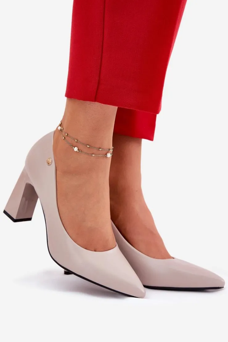 Best Buty damskie Vinceza Eleganckie Czółenka Na Słupkowym Obcasie Vinceza 62221 Szare Szary