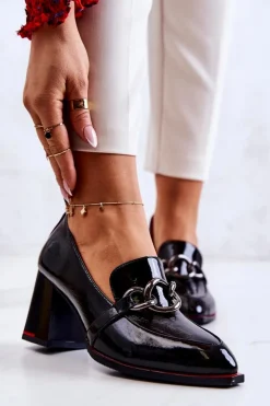 Damskie Damskie buty S.Barski Eleganckie Czółenka Na Słupku Czarne Callim