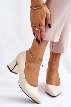 Damskie Boto Eleganckie Czółenka Na Słupku Beżowe Emma